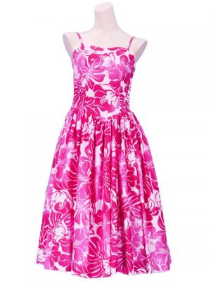 Hula Midi Dress with Hibiscus Print / Pink / G2378pi