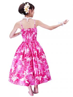 Hula Midi Dress with Hibiscus Print / Pink / G2378pi