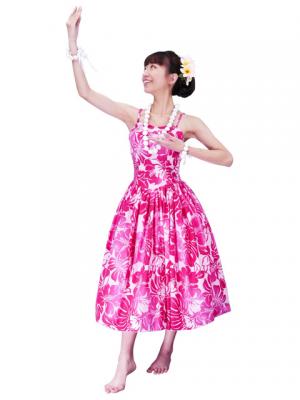 Hula Midi Dress with Hibiscus Print / Pink / G2378pi
