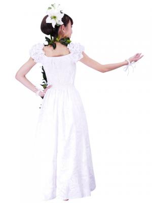Hula Long Dress with Lehua Print / White / G2379wh