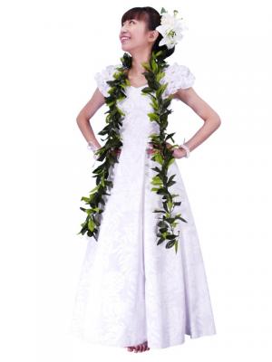 Hula Long Dress with Lehua Print / White / G2379wh
