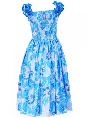 Hula Midi Dress with Hibiscus Print / Blue / G2380bl