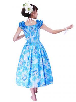 Hula Midi Dress with Hibiscus Print / Blue / G2380bl