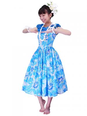 Hula Midi Dress with Hibiscus Print / Blue / G2380bl