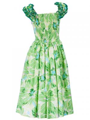 Hula Midi Dress with Hibiscus Print / Green / G2380gr