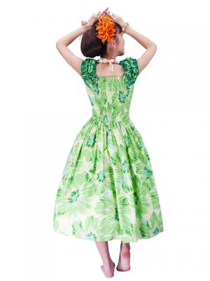 Hula Midi Dress with Hibiscus Print / Green / G2380gr