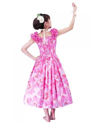 Hula Midi Dress with Hibiscus Print / Pink / G2380pi