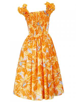 Hula Midi Dress with Hibiscus Print / Yellow / G2380ye
