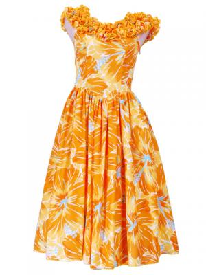 Hula Midi Dress with Hibiscus Print / Yellow / G2380ye