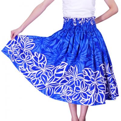 Hula Pa'u Skirt with Plumeria Print / Blue / J2397