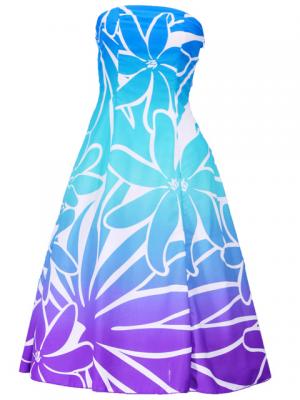 Hula Strapless Dress with Tiare / Blue & Purple  / G2428blpu