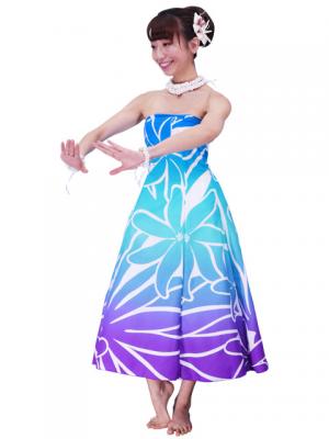 Hula Strapless Dress with Tiare / Blue & Purple  / G2428blpu