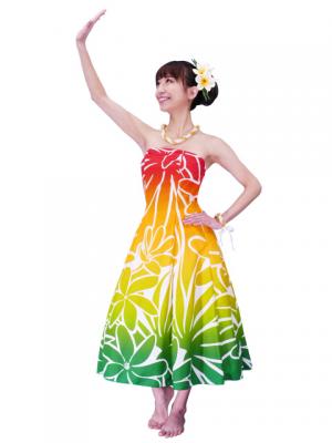 Hula Strapless Dress with Tiare / Red & Green  / G2428rdgr