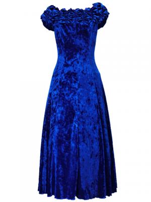 Hula Off Shoulder Dress with Crushed Velvet / Blue / G2429bl