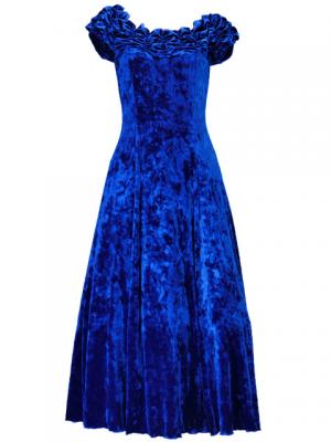 Hula Off Shoulder Dress with Crushed Velvet / Blue / G2429bl