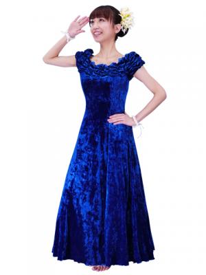 Hula Off Shoulder Dress with Crushed Velvet / Blue / G2429bl