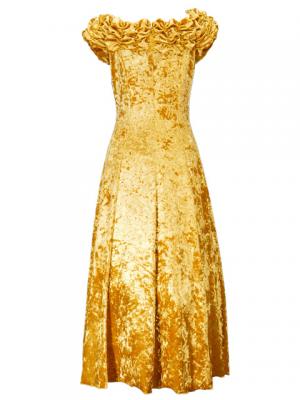 Hula Off Shoulder Dress with Crushed Velvet / Gold / G2429gd
