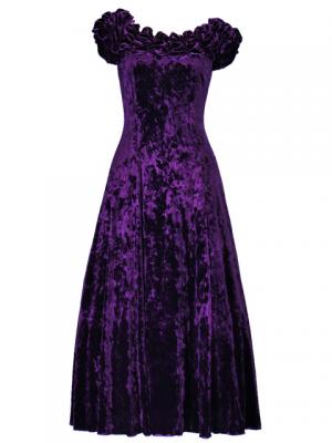 Hula Off Shoulder Dress with Crushed Velvet / Purple / G2429pu