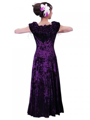 Hula Off Shoulder Dress with Crushed Velvet / Purple / G2429pu
