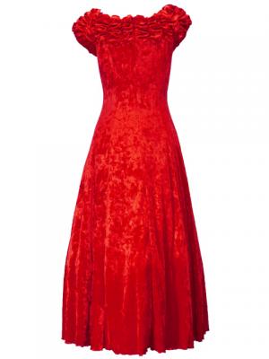 Hula Off Shoulder Dress with Crushed Velvet / Red / G2429rd