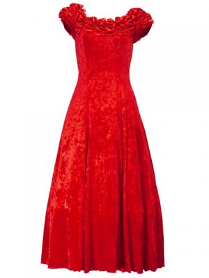 Hula Off Shoulder Dress with Crushed Velvet / Red / G2429rd