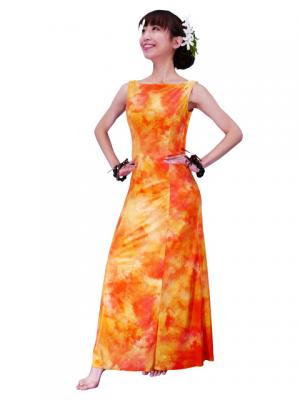 Hula Boat Neck Dress with Velvet / Luxury Collection / Orange / J2430or
