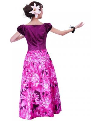 Hula Paff Sleeve Dress with Velvet & Protea Print / Pink / G2432pi
