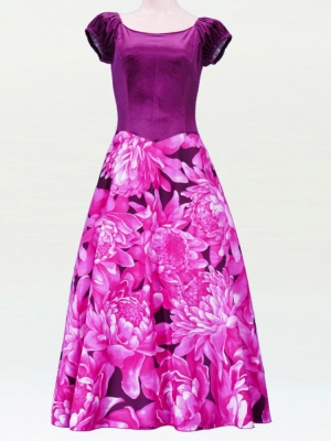 Hula Paff Sleeve Dress with Velvet & Protea Print / Pink / G2432pi