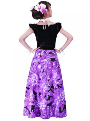 Hula Paff Sleeve Dress with Velvet & Protea Print / Purple / G2432pu