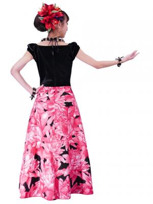 Hula Paff Sleeve Dress with Velvet & Protea Print / Red / G2432rd