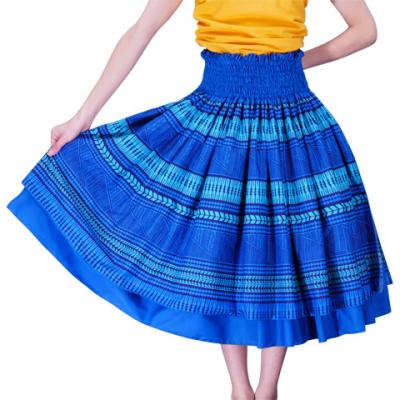 Hula Double & Reversible Pau Skirt with Kahiko  Print / Royal Blue / G2435