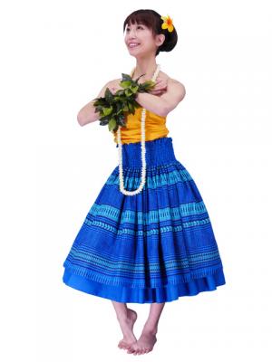 Hula Double & Reversible Pau Skirt with Kahiko  Print / Royal Blue / G2435