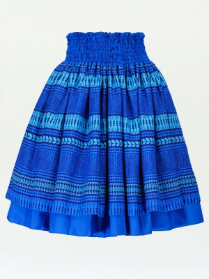 Hula Double & Reversible Pau Skirt with Kahiko  Print / Royal Blue / G2435
