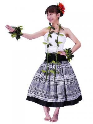 Hula Double & Reversible Pau Skirt with Kahiko  Print / Black / G2437
