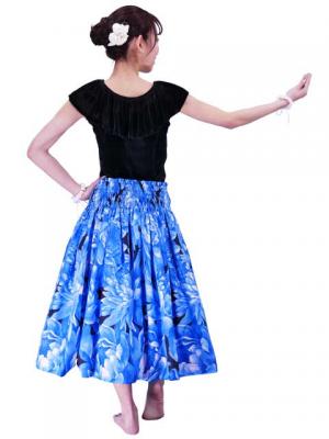 Hula Pa'u Skirt with Protea  Print / Royal Blue / J2454