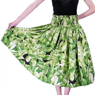 Hula Pa'u Skirt with Protea  Print / Green / G2456
