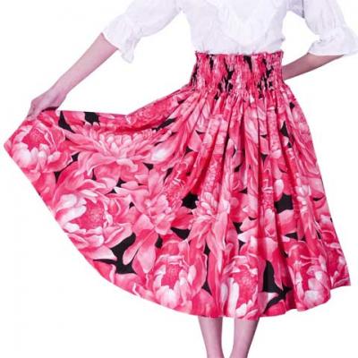 Hula Pa'u Skirt with Protea  Print / Red / G2458