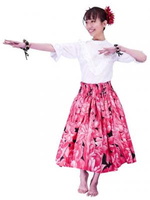 Hula Pa'u Skirt with Protea  Print / Red / G2458