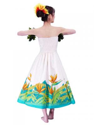 Hula Strapless Dress with Bird of Paradise / Cream  / G2474cr