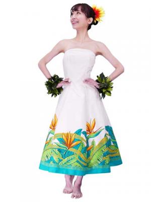 Hula Strapless Dress with Bird of Paradise / Cream  / G2474cr