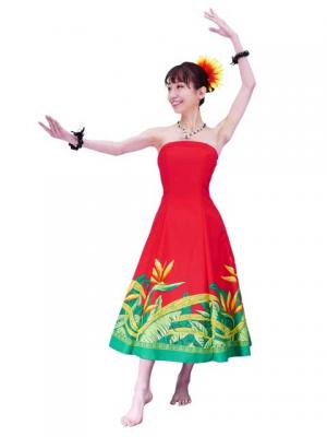 Hula Strapless Dress with Bird of Paradise / Red  / G2474rd