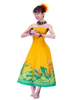 Hula Strapless Dress with Bird of Paradise / Yellow  / G2474ye