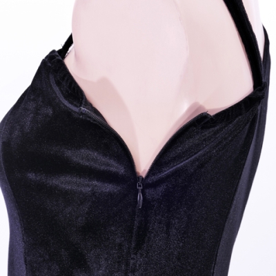 Hula One Shoulder Velvet & Plumeria Dress / Black & Blue-Green / G2483gr