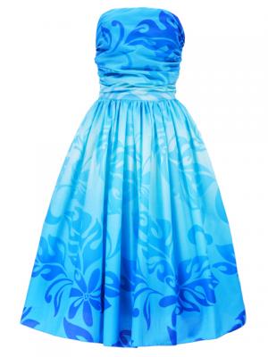 Hula Drape Midi Dress / Plumeria / Blue  / G2484bl