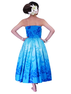 Hula Drape Midi Dress / Plumeria / Blue  / G2484bl