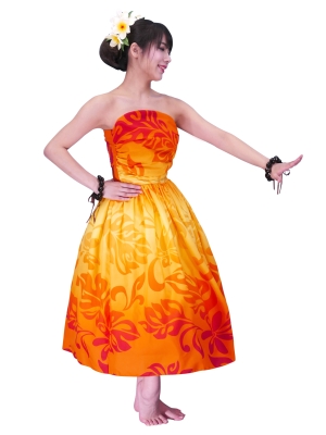 Hula Drape Midi Dress / Plumeria / Orange  / G2484or