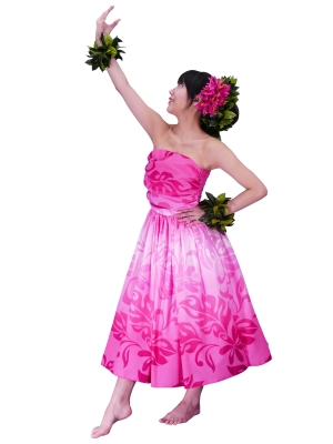 Hula Drape Midi Dress / Plumeria / Pink  / G2484pi