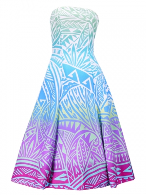 Hula Strapless Dress / Kahiko pattern / Blue & Purple / G2485blpu