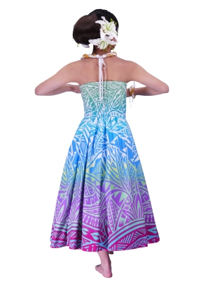 Hula Strapless Dress / Kahiko pattern / Blue & Purple / G2485blpu