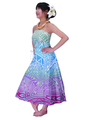 Hula Strapless Dress / Kahiko pattern / Blue & Purple / G2485blpu